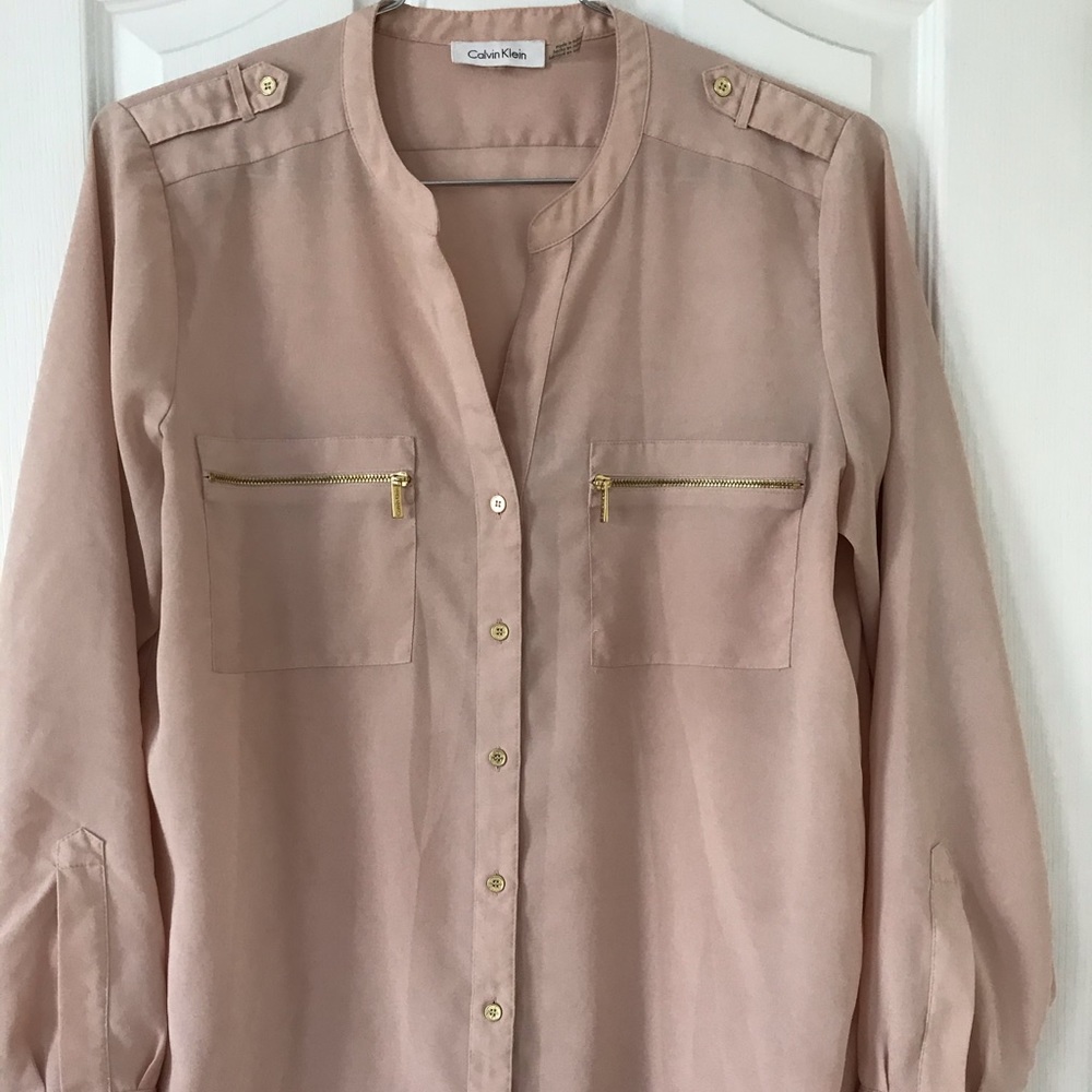 Calvin Klein Rose & Gold Blouse. Size L